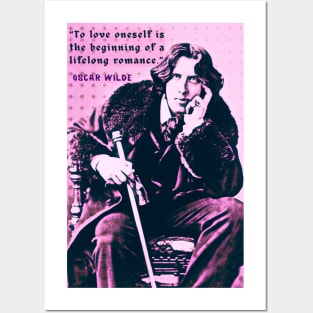 Oscar Wilde portrait and quote: To love oneself is the beginning of a lifelong romance. Posters and Art